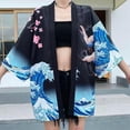 thumbnail image 4 of Men's Kimono Cardigan Jacket Japanese Style Flying Crane Seven Sleeves Open Front Coat, 4 of 7