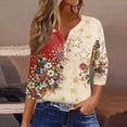 thumbnail image 2 of Women's 250th Anniversary USA Shirt Patriotic American Flag Print V-Neck Button 3/4 Sleeve T-Shirt, 2 of 6