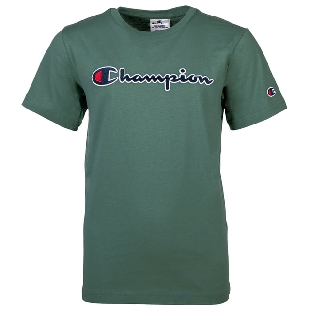 Champion Camiseta Unisex de Para Niños - Camiseta, Cuello Redondo, Algodón, Logotipo, color sólido Verde XS (X-Small)