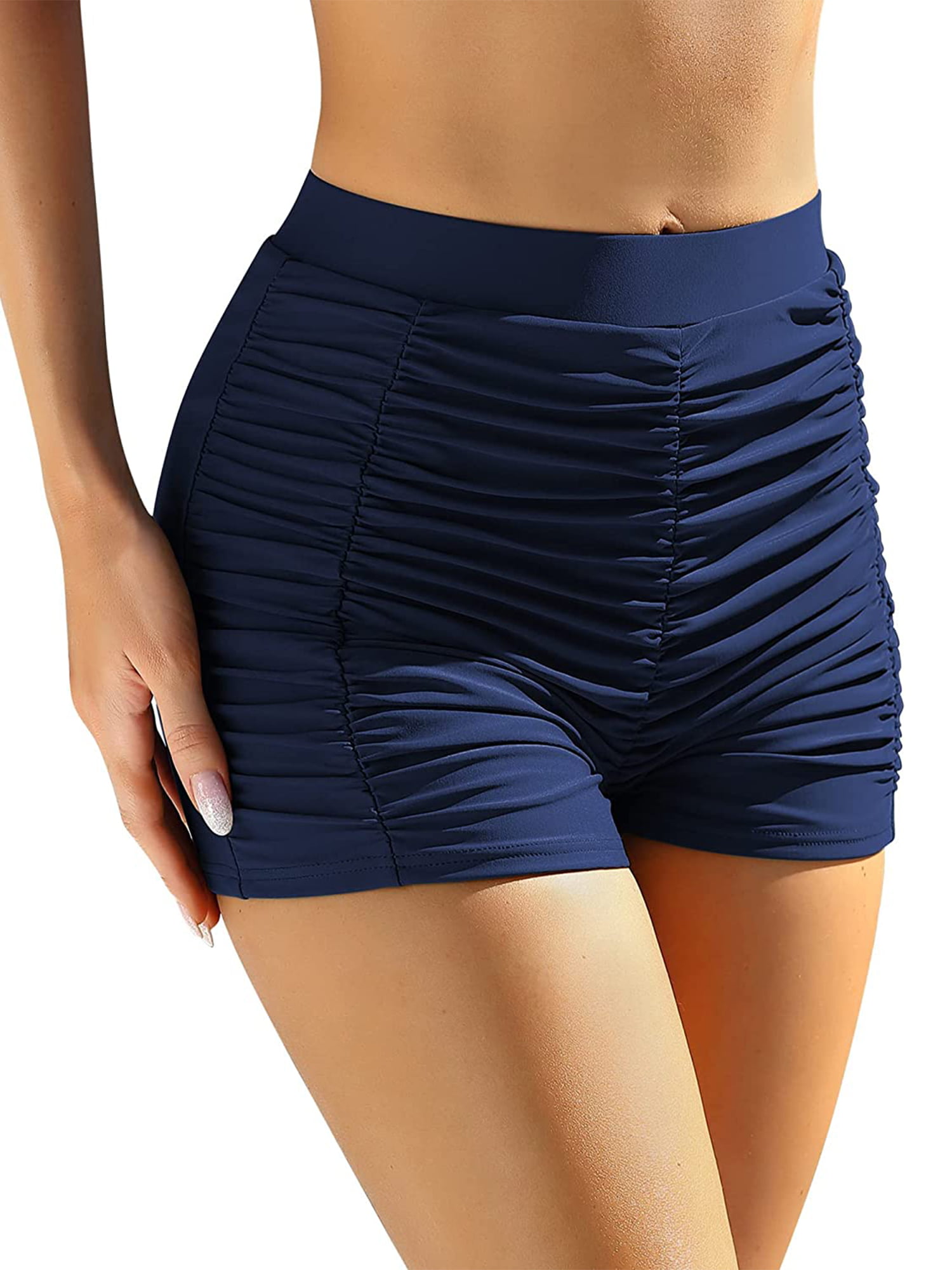 Charmo Womens Swim Shorts High Waisted Tummy Control Swimsuit Bottoms  Ruched Board Shorts 