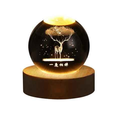 

wirlsweal Luminous Crystal Ball Night Light Romantic Atmosphere Light 3D Planet Moon Light Projection Light Bedside Lamp Childrens Bedroom Light Novelty Gift For Kids