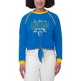 thumbnail image 4 of Women's WEAR by Erin Andrews Powder Blue/Yellow Los Angeles Chargers Tie-Front Long Sleeve Top, 4 of 4