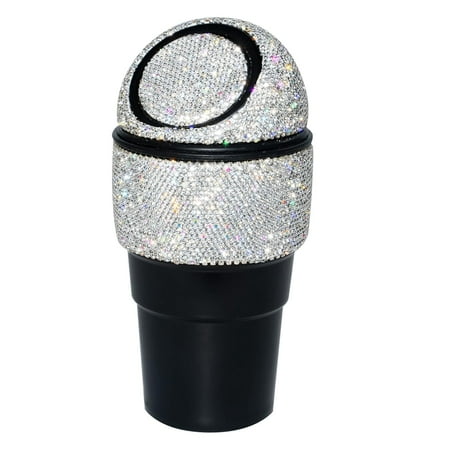 Bling Rhinestone Car Trash Can Auto Garbage Can with Lid Mini Cup Holder Crystal Garbage Bin Car Interior Accessories for Automotive Home Office Kitchen Bedroom
