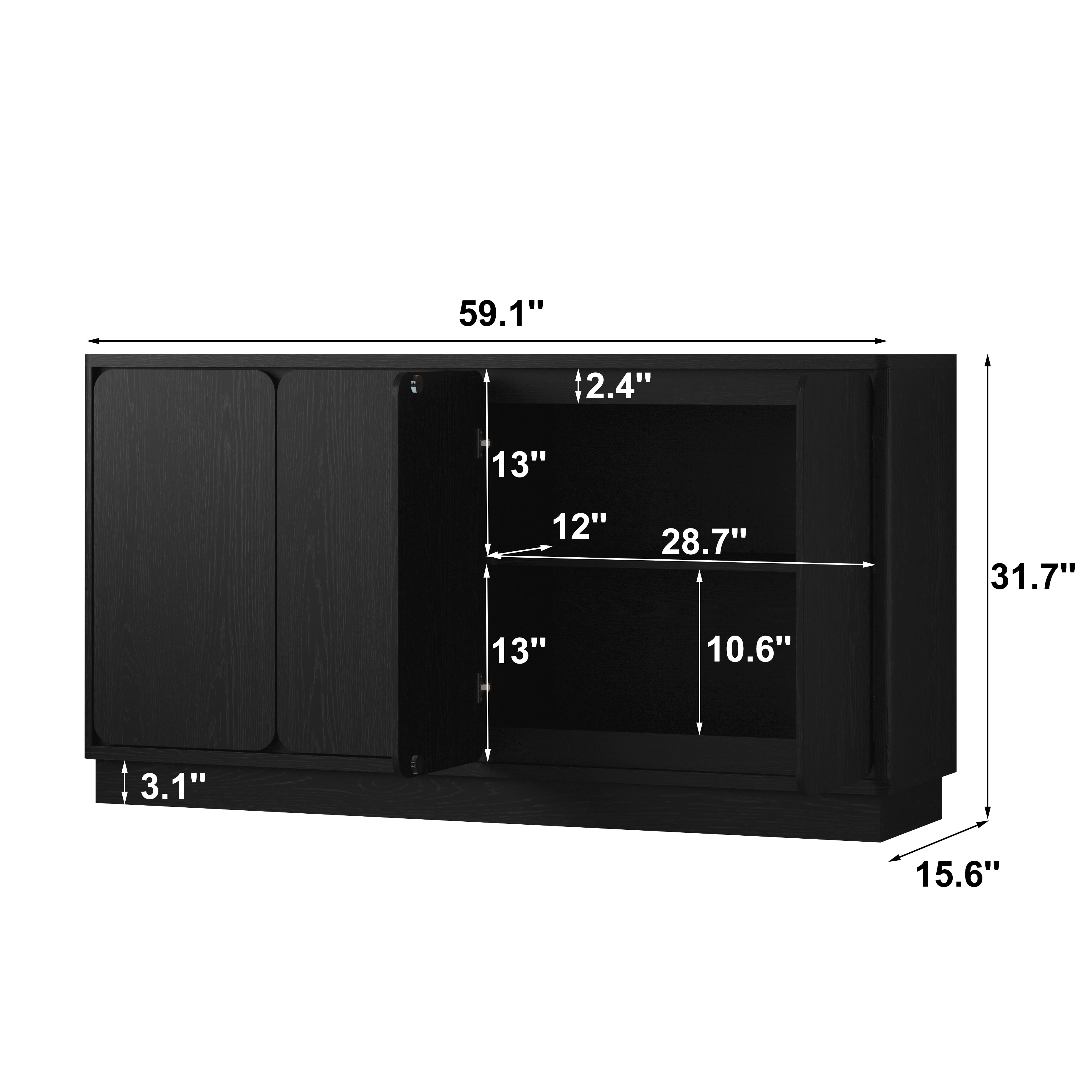 Mintazer 59.1"W Sideboard Buffet Cabinet with Adjustable Shelves, 4 Door Storage Credenza Cabinet for Dining Room Kitchen Living Room, Entryway, Black