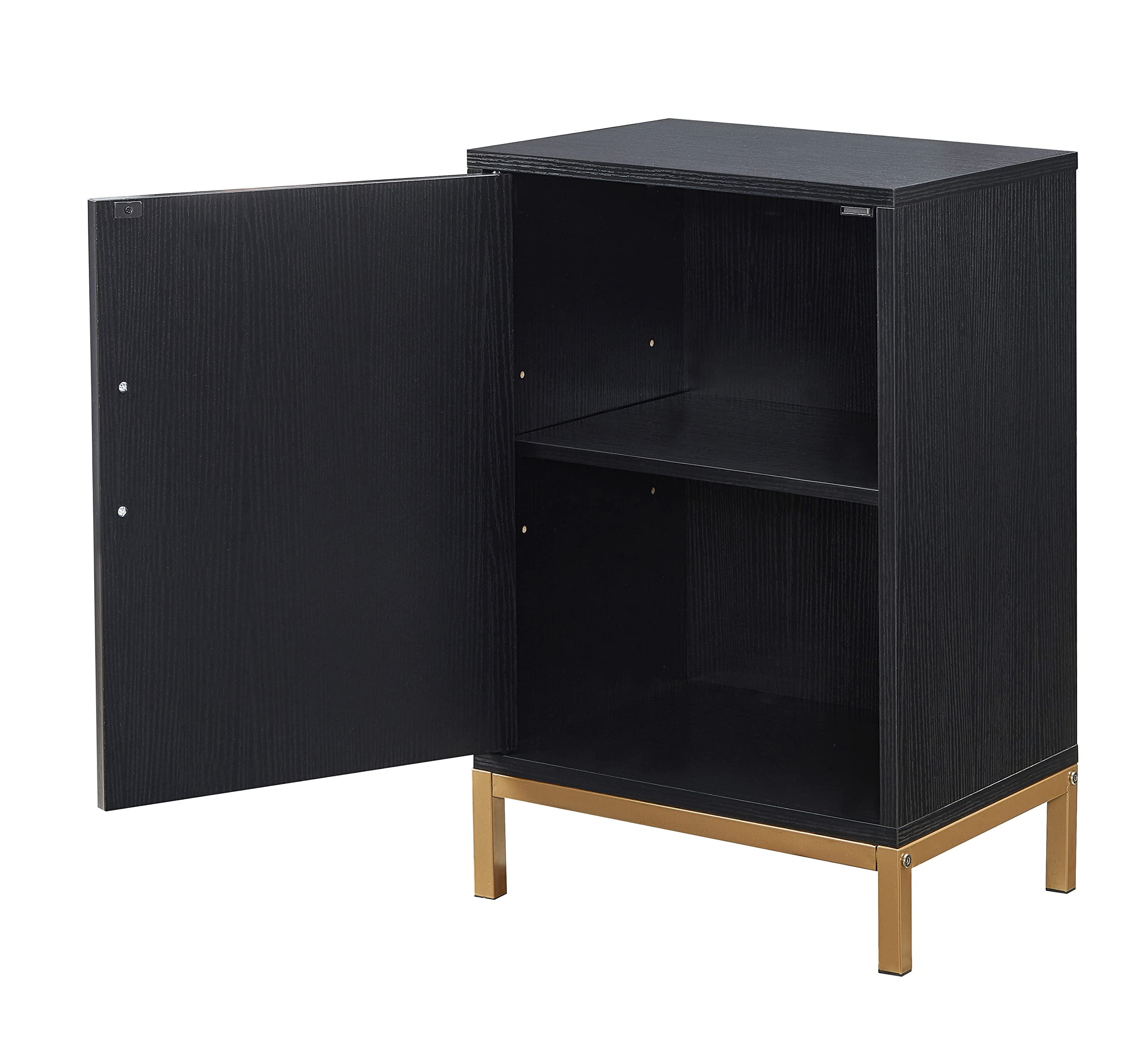 Kings Brand Furniture Wood Accent Cabinet Side Table for Bedroom Living Room, Black/Gold