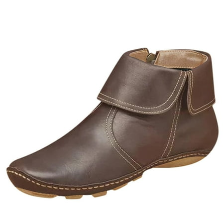 

Egmy Womens Flats Non-Slip Leather Zipper Round toe Shoes Ankle Boots