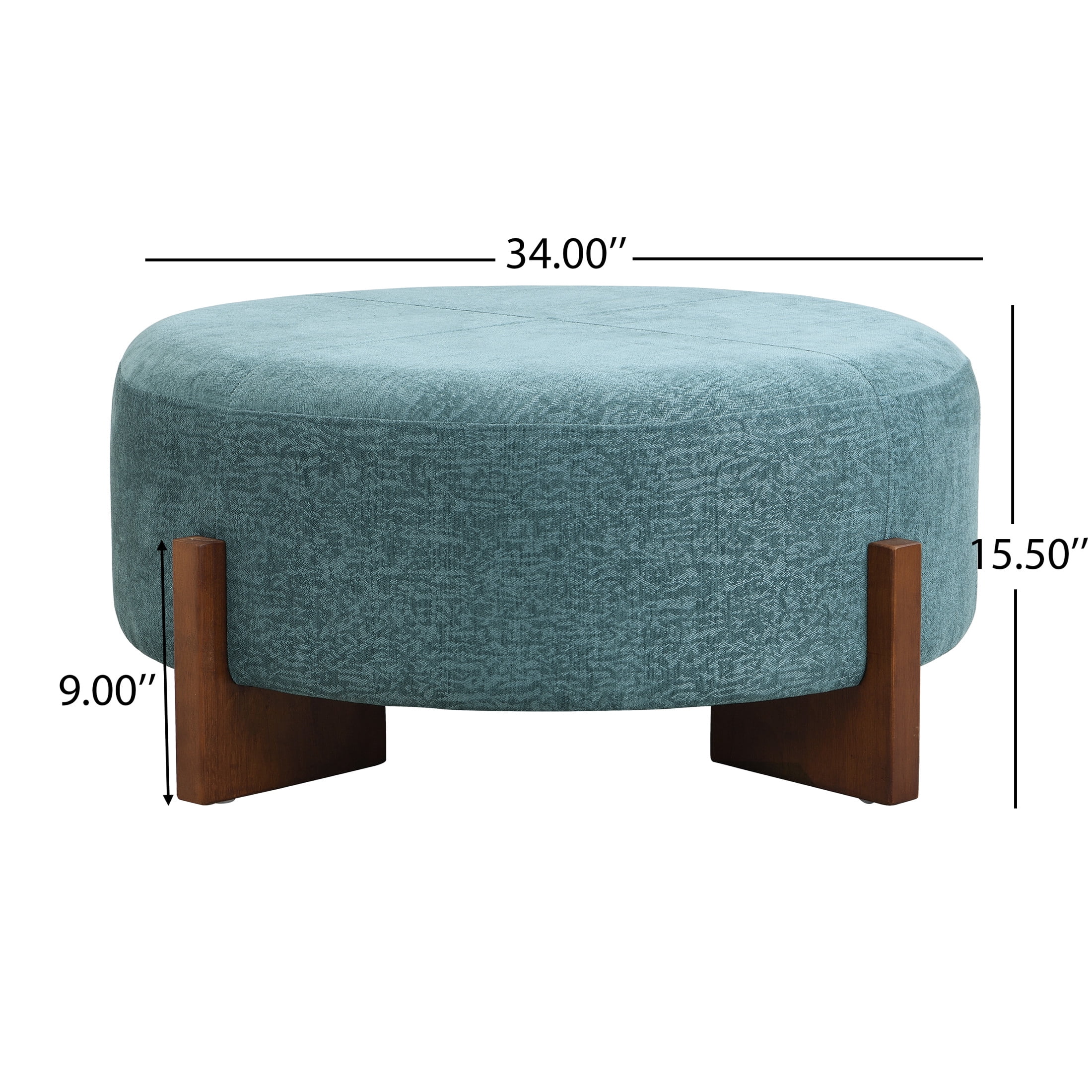 Christopher Knight Home 34" Modern Round Ottoman, Teal Blue Chenille Upholstered, Walnut Wooden Legs