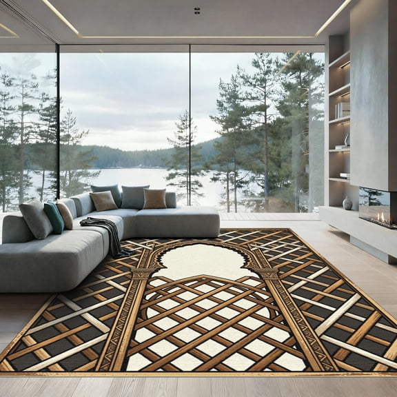 ODIKA 4' x 6' Machine Washable Non-Slip Area Rug, oriental geometric High Traffic Rug, Beige, 1254775