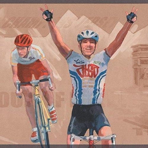 Concord Wallcoverings Wallpaper Border Sport Pattern Tour de France Bicycle Race Sepia for Home Gym Teenagers Bedroom Cottage, Beige Blue Orange Brown Black White, 9 Inches by 15 Feet IN2621B