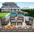 thumbnail image 3 of Bellefurn Luxury 6 Pieces Patio Furniture Set with 41” Propane Fire Pit Table,Rattan Outdoor Deep Seating Conversation Set with Swivel Glider Patio Chair and Rattan Sofa for Porch Backyard Balcony, 3 of 13