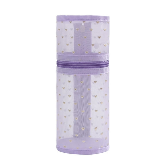 Btomtd Mesh Round Cylinder Makeup Bag for Brush Storage, Large Capacity Toiletry Bag, Cosmetic Bags for Makeup and Storage Organization, Purple