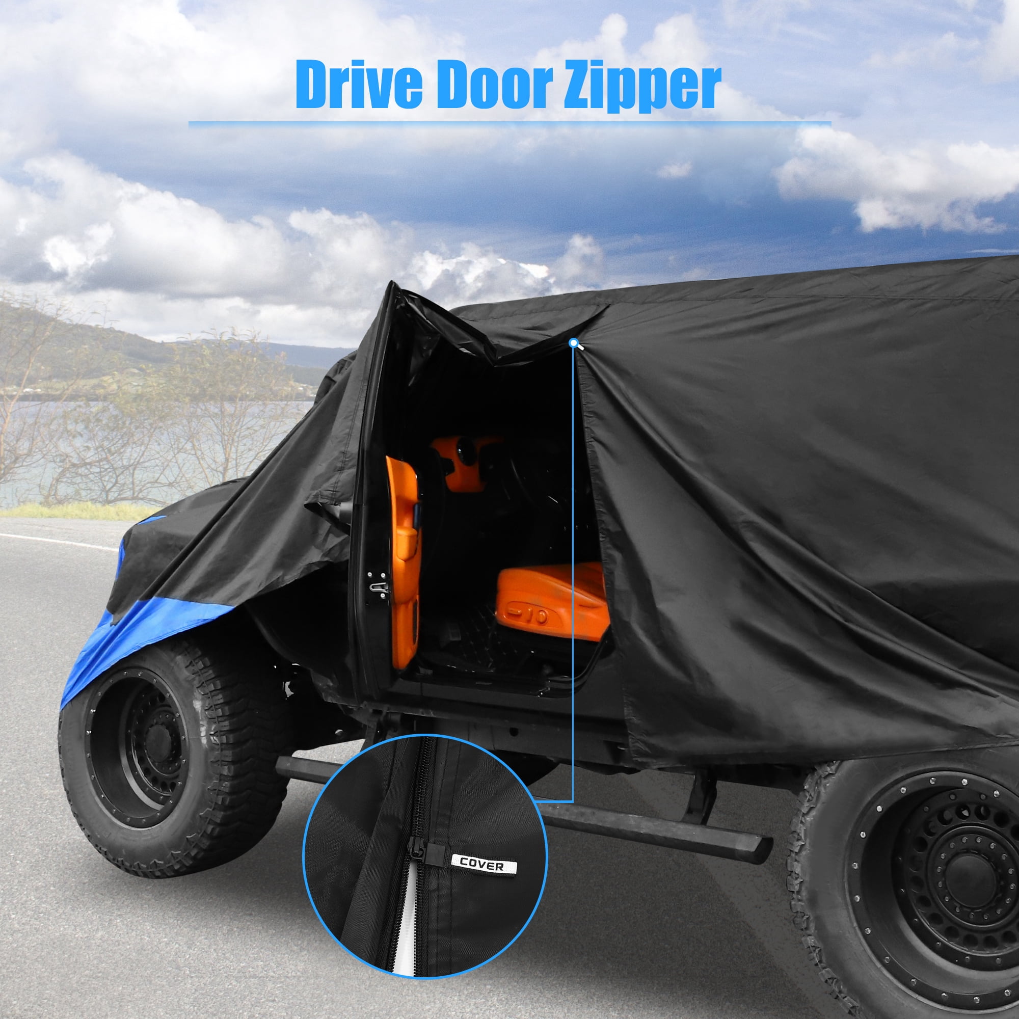 Unique Bargains Car Cover for Jeep Wrangler JK JL 2 door 07-21 210D Outdoor Black Blue