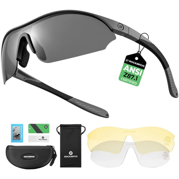 ROCKBROS Polarized Cycling Sunglasses with 3 Interchangeable Lenses | Polarized Sports Glasses with 3 Lenses, UV Protection and Lightweight TR90 Frame for Cycling, Running, Fishing and Outdoor