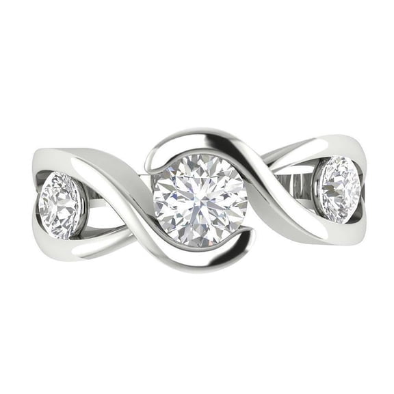 Three Stone Bypass Shank Diamond Engagement Ring 2.1 Ct Diamond 14K White Gold Over