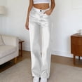 thumbnail image 5 of XAOFW Women's Casual Pants Solid Color Elastic Waist Shiny Leather Trousers Wide Leg Pant With Pockets Outdoor Workout Soft Breathable Slacks, 5 of 6