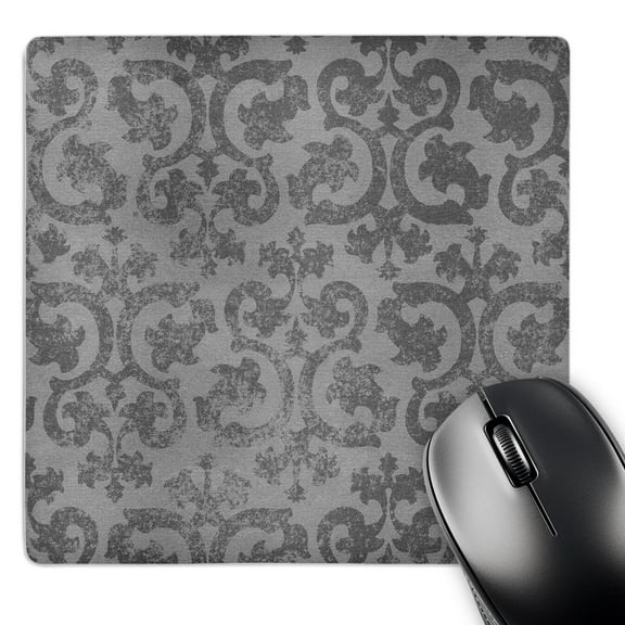 3dRose, Grunge gray damask - silver grey faded antique vintage swirls - wallpaper fancy swirling pattern, MousePad