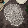 thumbnail image 3 of Mantel individual con forma de calavera de PVC hueco para decoración de mesa de comedor de Halloween, tapete creativo personalizado para comida, posavasos antideslizante para taza, 3 of 6