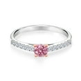 thumbnail image 2 of Gem Stone King 0.43 Ct 4mm Round Pink and White Lab Grown Diamond 925 Silver and 10K Rose Gold Ring (Size 7), 2 of 4