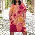 thumbnail image 2 of Crimson Background Orange Water Lilies Women's Summer Short Sleeve Casual Dresses Party Dress, 2 of 5