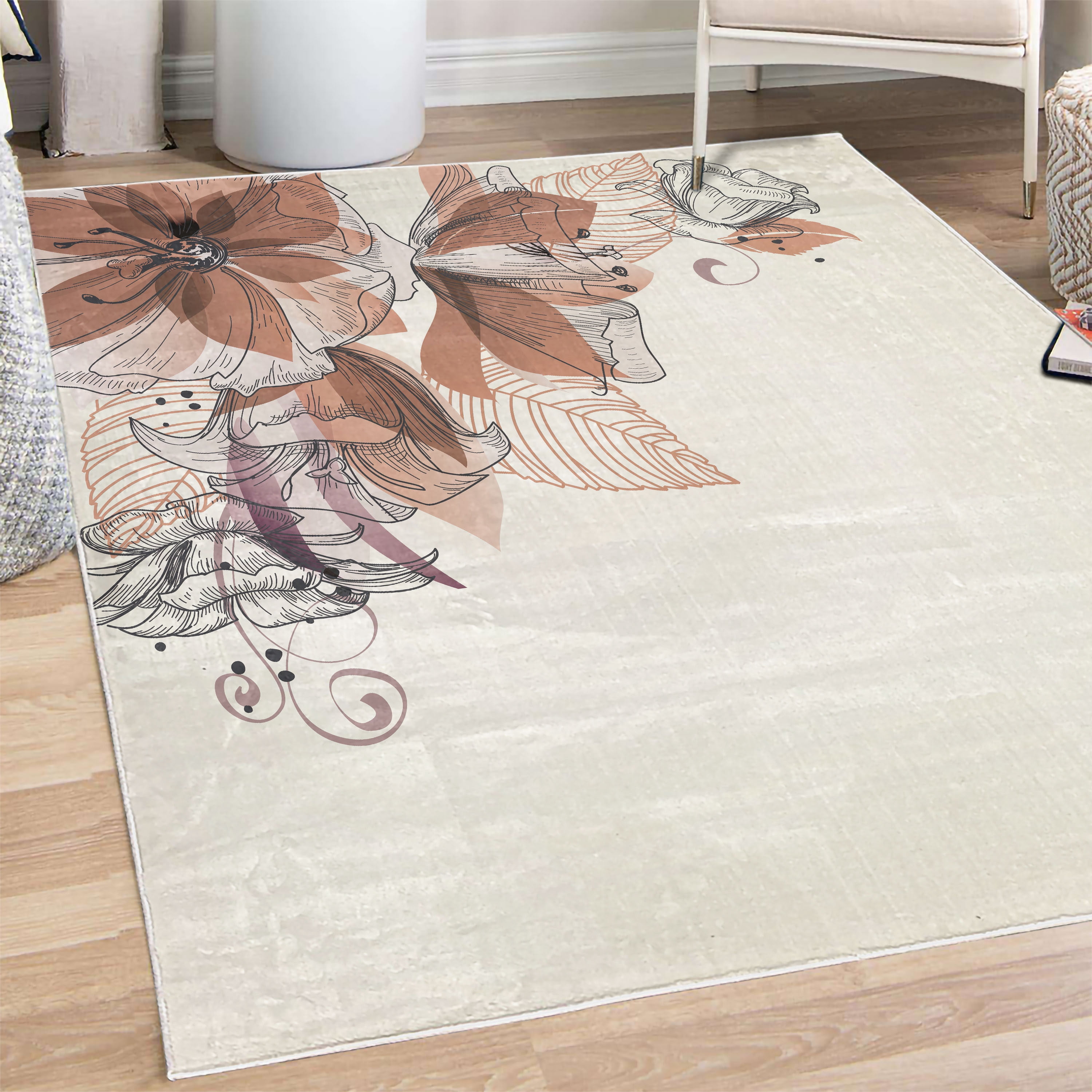 Flowers Decorative Rug, Buds Leaf at the top Left Corner Season ...