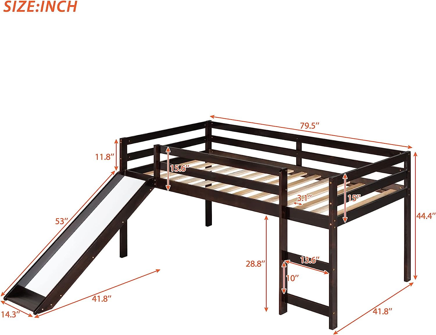 DEALTOPS 79.5'' Twin Size Junior Wood Loft Bed, Loft Bunk Bed Frame with Slide, Black