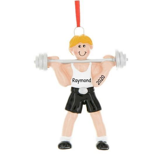 Personalized Weight Lifting Ornament Blonde Gym Trainer 1 Count - Ornaments by Elves