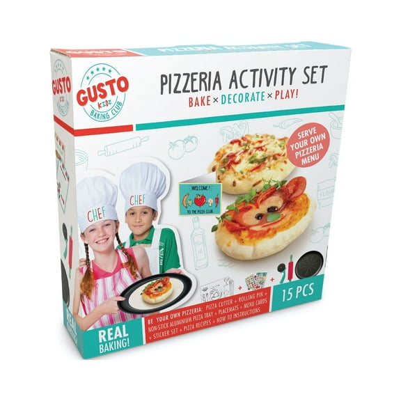 Gusto 15 Pieces Pizzeria Activity Toy Baking Set, Multi-color