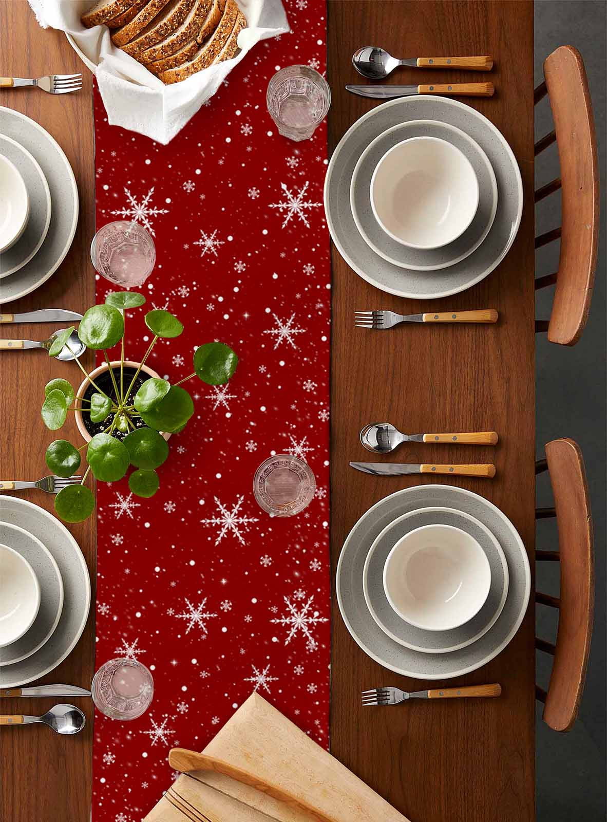 Ldtrchee Red Christmas Tree Table Runner 60 Inches, Winter Balls Snowflake Xmas Tree Bed Runner Dresser Scarves Tabletop for Indoor Outdoor Parties/Ceremony/Banquet, 13" x 60"