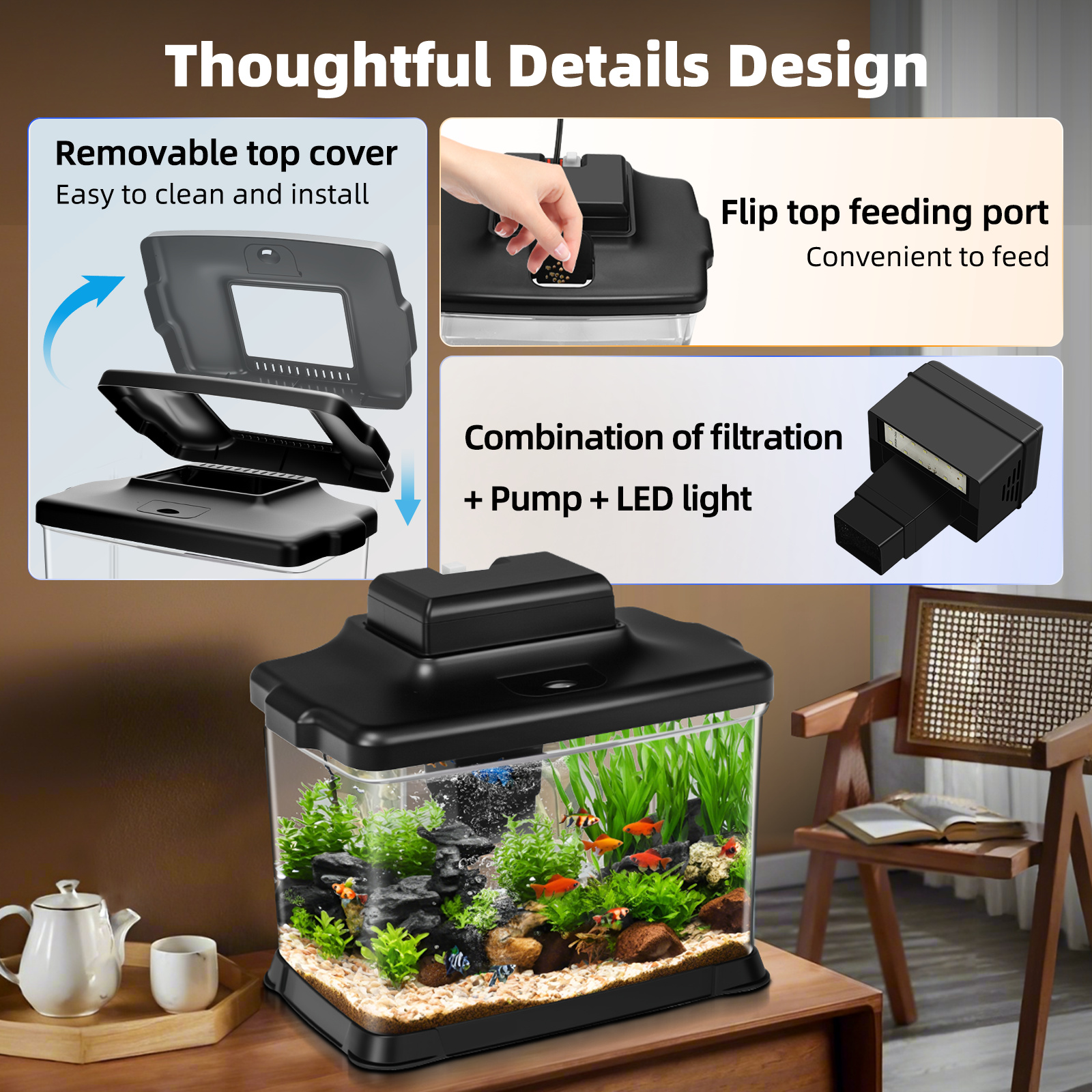 DaToo 1.6 Gallon Ultra-Clear Aquarium Starter Kit with LED Light photo 6
