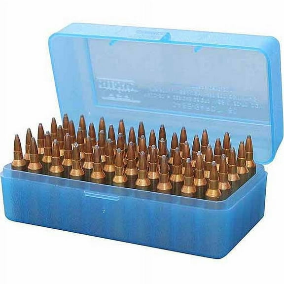 MTM CASE-GARD R-50 50RD RIFLE AMMO BOX 3.08" MAX OAL POLY BLUE