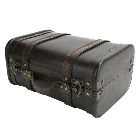Vintage Decorative Wooden Storage Chest,Antique Wood Suitcase Trunk with Faux Leather Straps, Rustic Box for Home Decor, Event Props, Memory Keepsakes, and Organizing Essentials