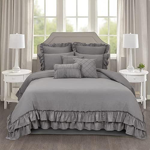 8 Piece Ruffled Comforter Set Chic Bedding Set, Farmhouse Bed In A Bag