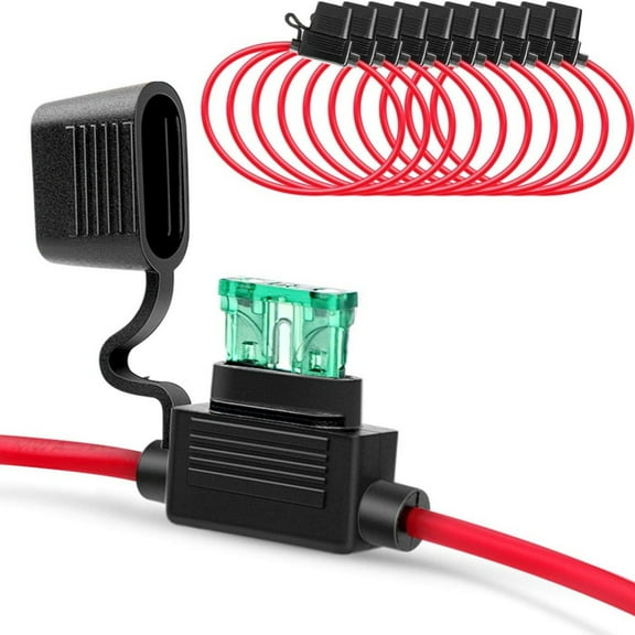 Voiceine 10Pcs Inline Fuse Holder 14AWG Wire and 30A Fuse Suitable for Car Truck Boat Motorcycle and Marine Applications