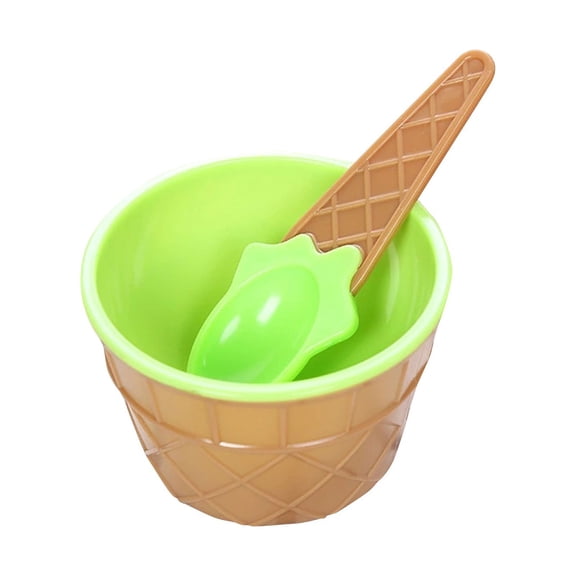 Ice Cream Bowls and Spoons Set, Cute Plastic Reusable Dessert Cups for Kids and Toddlers, Vibrant BPA-Free Snack Bowls for Parties and Birthday Treats, Green