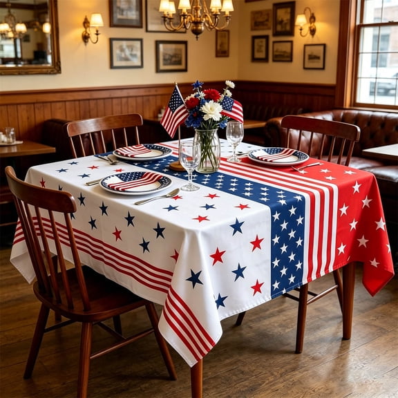 PSVFUJZ 4th of July Table Cloth Patriotic Tablecloth Red White Blue Stars Waterproof Table Cover for Dining Table Patio Garden Porch Independence Day Holiday Party Supplies