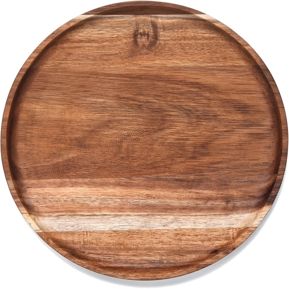 BPPEG Round Wood Tray,Acacia Wooden Serving Tray,Serving Platter,Wooden Trays for Decor Appetizer Charcuterie Board,Tray Organizer for Kitchen/Countertop,13.8 X 13.8 X 0.8 Inch