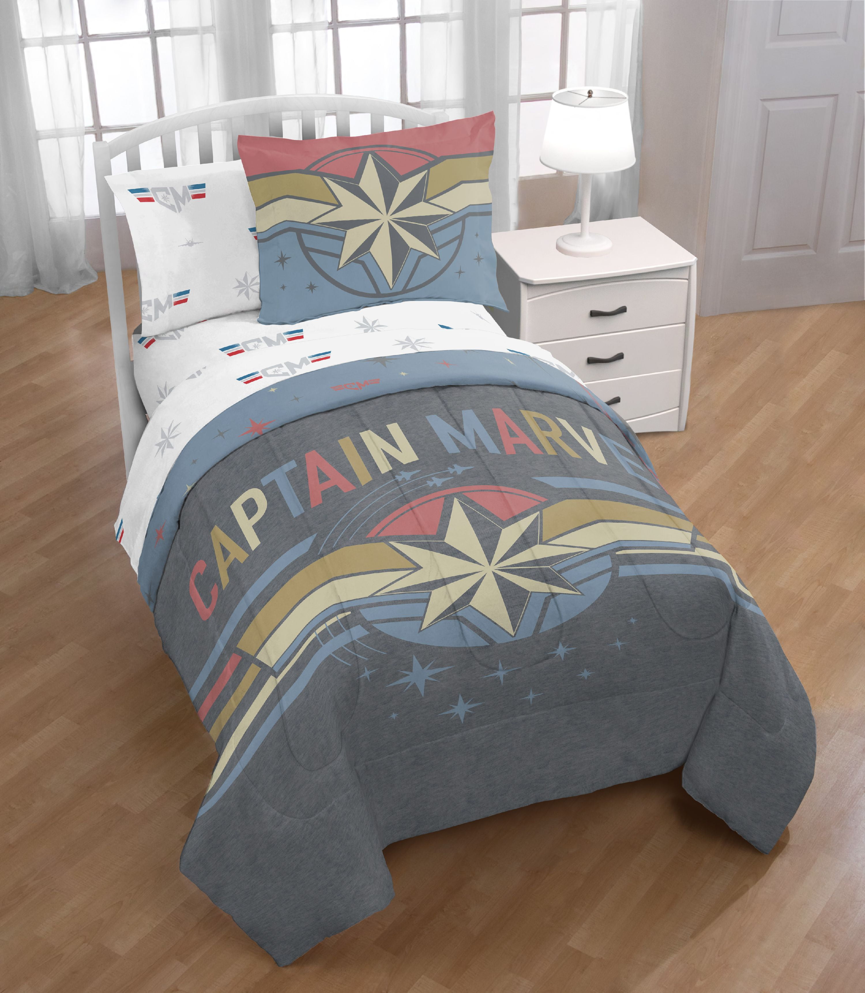 Captain Marvel Navy Multi Stripes Bed in a Bag Bedding Set