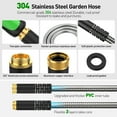 thumbnail image 3 of 25ft Garden Hose, Metal Stainless Steel Water Hose w/ 10 Functional Nozzles & 3/4 inch Brass Fittings, Flexible, Kink&Tangle Free, Puncture Resistant, Heavy Duty Water Pipe for Yard&Outdoor(Sliver), 3 of 9