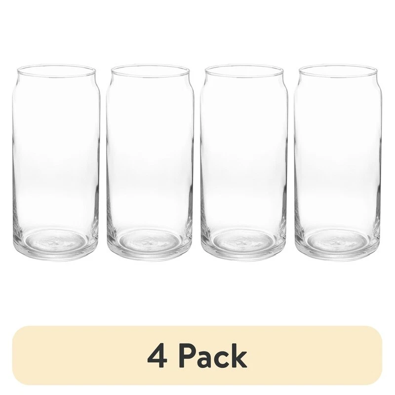 BUTTERFLY- 4Pack Clear Beer Can Glass Tumbler 20Oz Drinking Glasses Parties Cookouts Clear