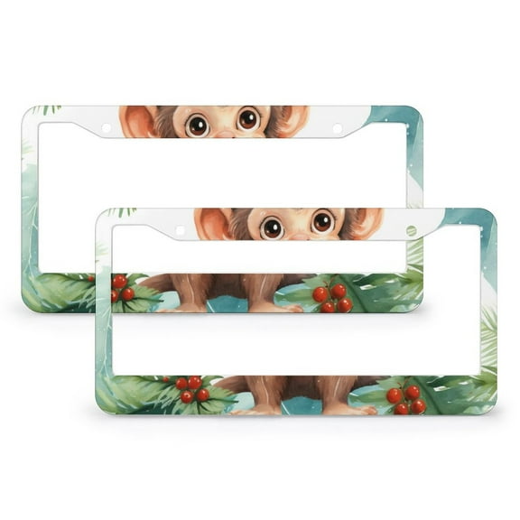Little Monkey Christmas License Plate Frame 2 Pcs Set Cute Monkey License Plate Cover License Plate Novelty License Plate Frame for Women Men US Vehicles 2 Hole Aluminum License Plate Cover