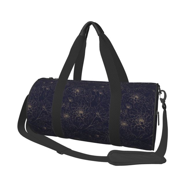 Fotbe Copper-Gold Gloss Outline Chrysanthemum Bolsa Deportiva de Lona Plegable con Estampado, Bolsa de Gimnasio con Bolsillo Seco/Húmedo, Bolsa de Viaje Ultraligera de Gran Capacidad