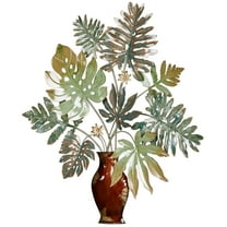 Tropical Palms in Vase Metal Wall Art Green