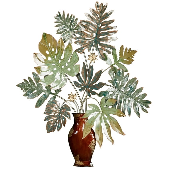 Tropical Palms in Vase Metal Wall Art Green