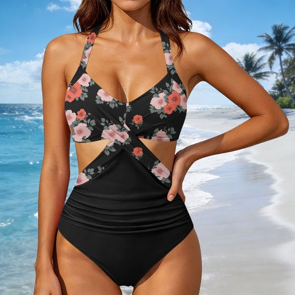 Haivin Women's One-Piece Swimsuit, V-Neck Printed with Padded Bra without Underwire, for Beach Swimming and Vacation