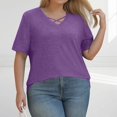 thumbnail image 2 of TQWQT Womens Plus Size Tops Dressy Summer Cute Tees Short Sleeve V Neck Criss Cross Purple Basic Plain T-Shirt 4x-5x Casual Tunics Blouses 4XL, 2 of 6