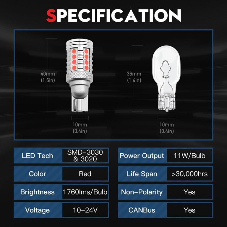 2 Stück W16W LED T15 LED-Lampen Autobeleuchtung Rückfahrscheinwerfer Canbus  Fehlerfrei T16 921 912 LED-Bremsleuchte Stopp-Rücklicht Weiß Rot Gelb 12 V