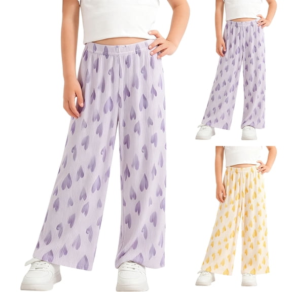 Rvasteizo Kids Pants Print Heart Summer Ice Silk Cool Wide Leg Elastic Waist Outer Wear for All Boys Girls Sizes