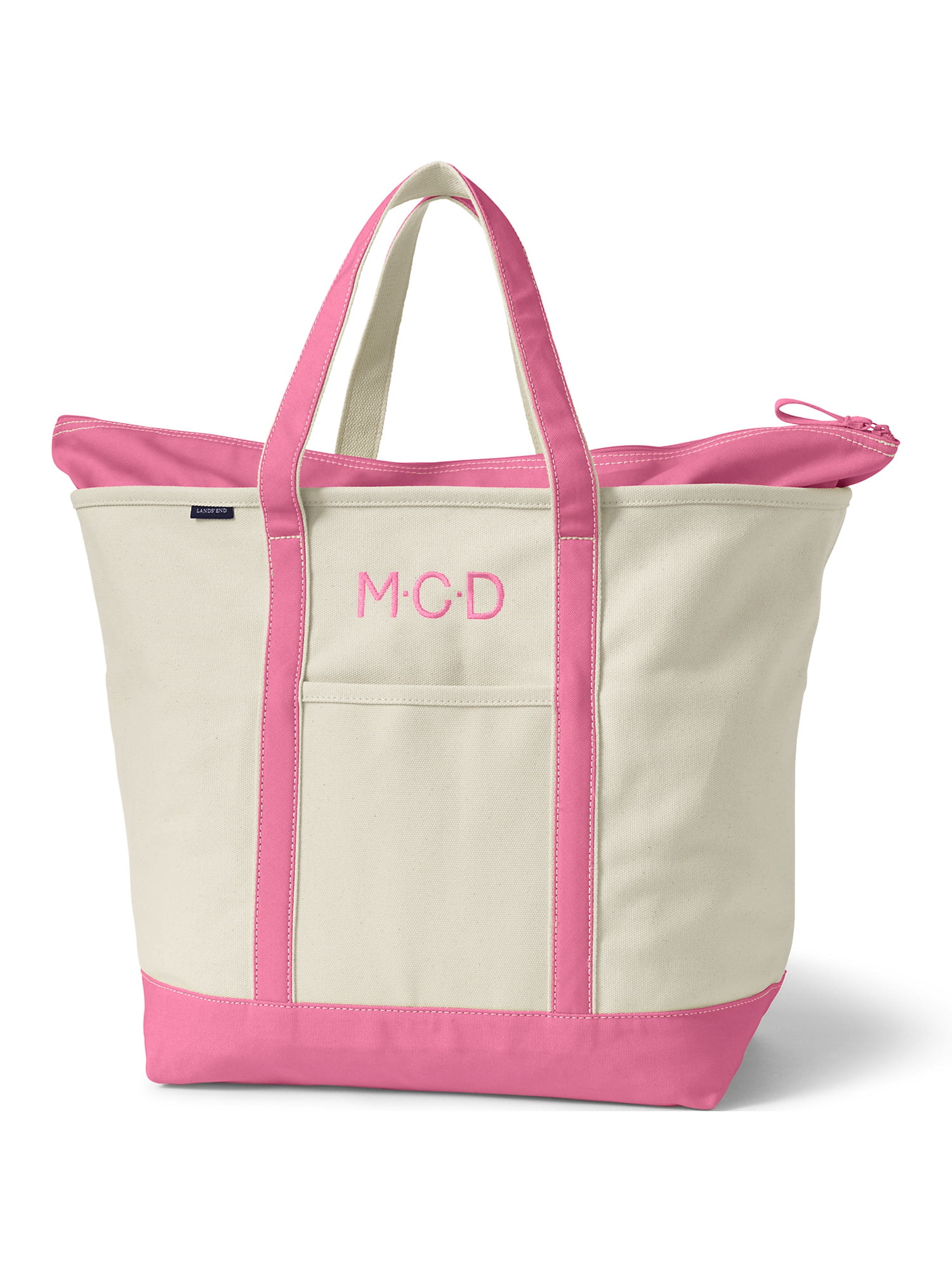 Lands' End Extra Large Natural 5 Pocket Zip Top Canvas Tote Bag