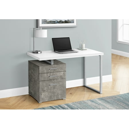 Monarch Specialties Computer Desk, Home Office, Laptop, 48"L, Work, White And Concrete Laminate