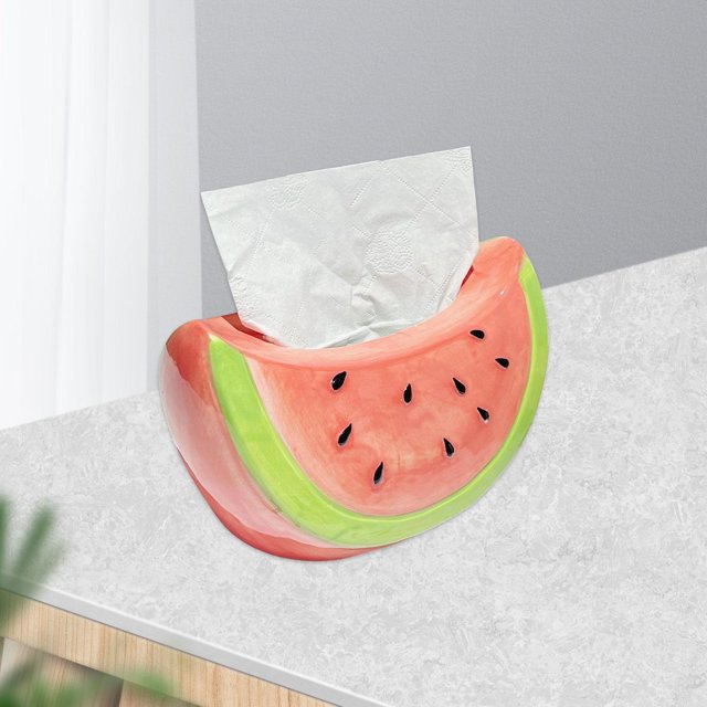 Caja de pañuelos de cerámica, caja de almacenamiento de servilletas, dispensador de pañuelos Simple en forma de sandía, caja de pañuelos para comedor,